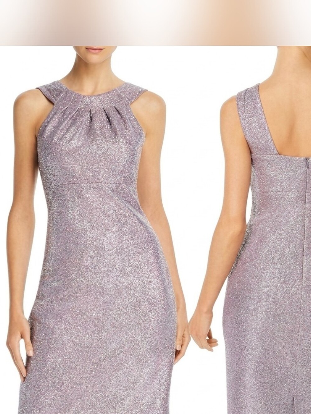 NWT Eliza J Metallic Sparkle Lavender Silver Pleated Sheath Cocktail Dress Sz 6
